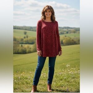 Alfani Size L Red Leopard Print Long-Sleeve Round Neck Tunic